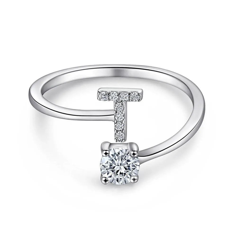 Oceane White Initial Letter Open Ring