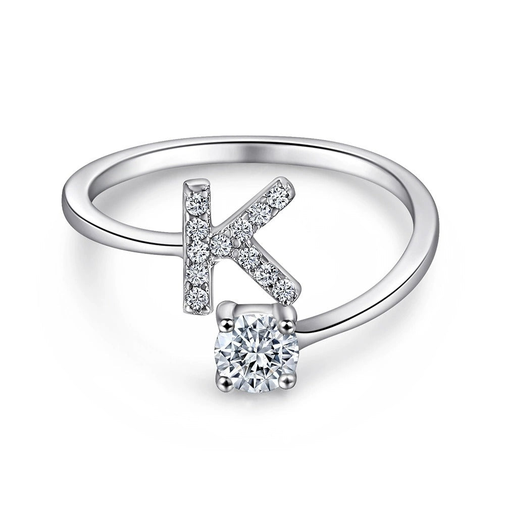 Oceane White Initial Letter Open Ring