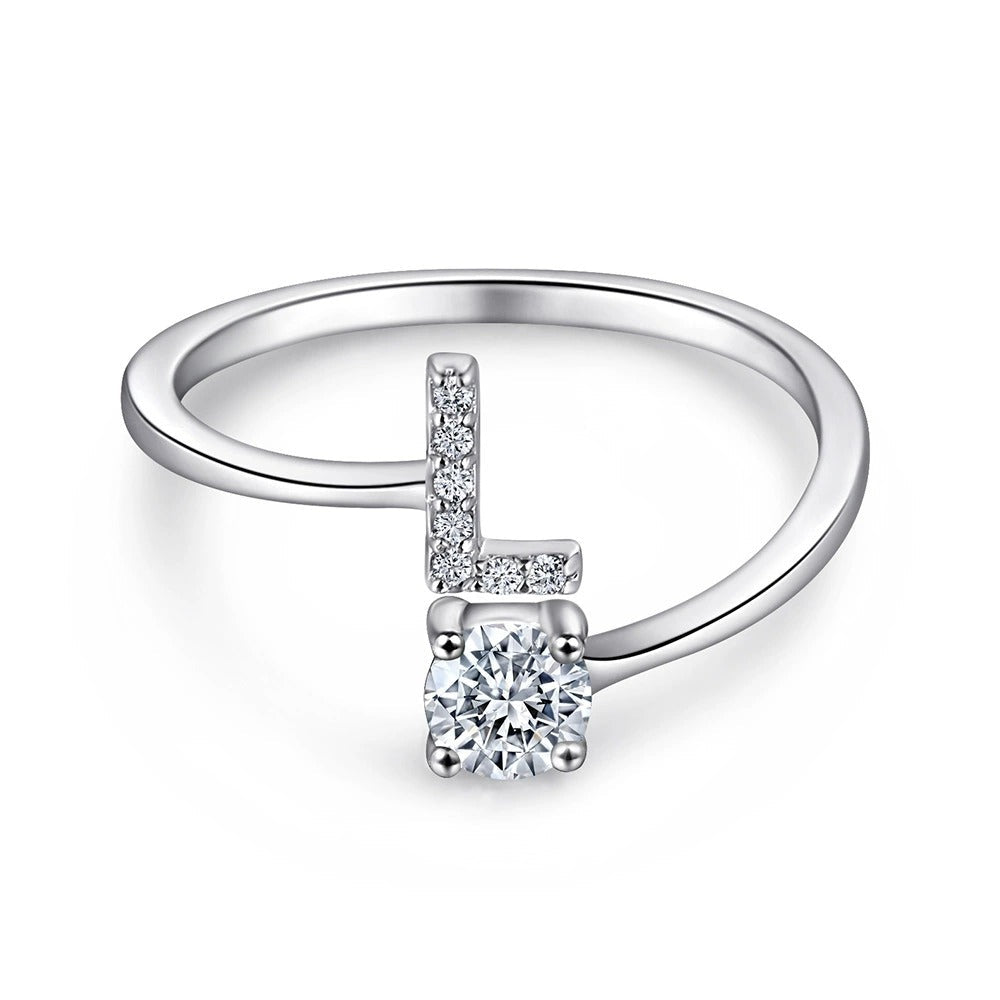 Oceane White Initial Letter Open Ring