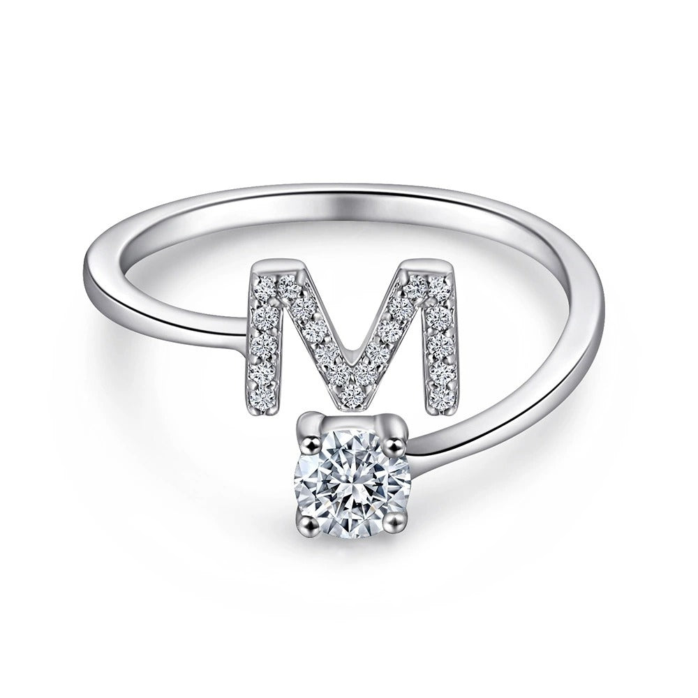 Oceane White Initial Letter Open Ring