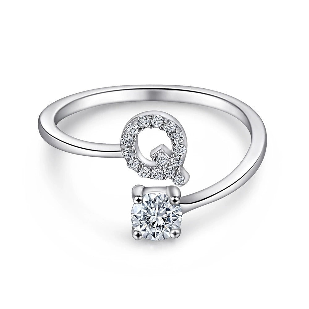 Oceane White Initial Letter Open Ring