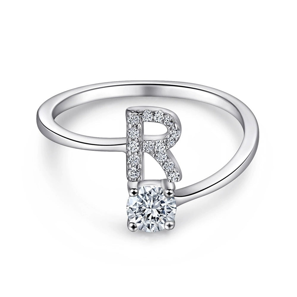 Oceane White Initial Letter Open Ring