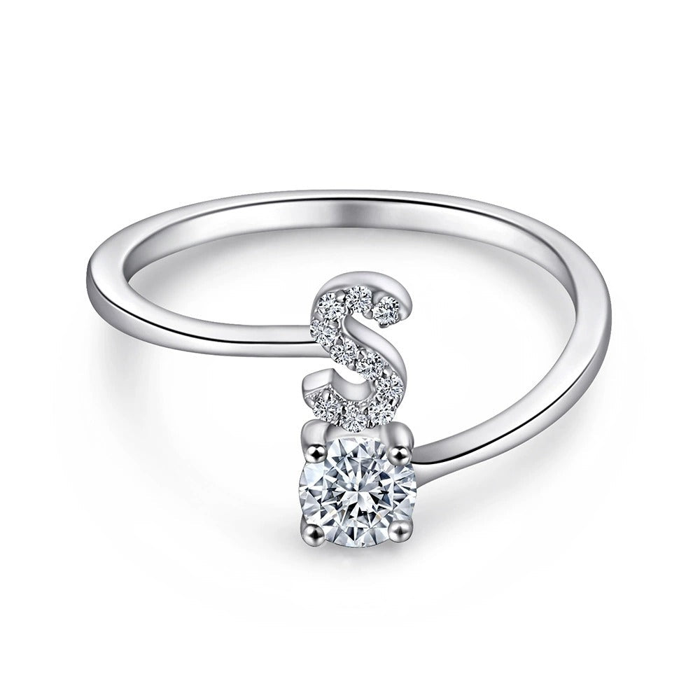 Oceane White Initial Letter Open Ring