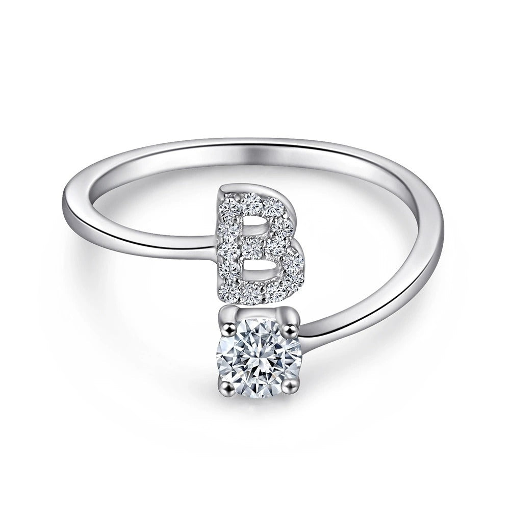 Oceane White Initial Letter Open Ring