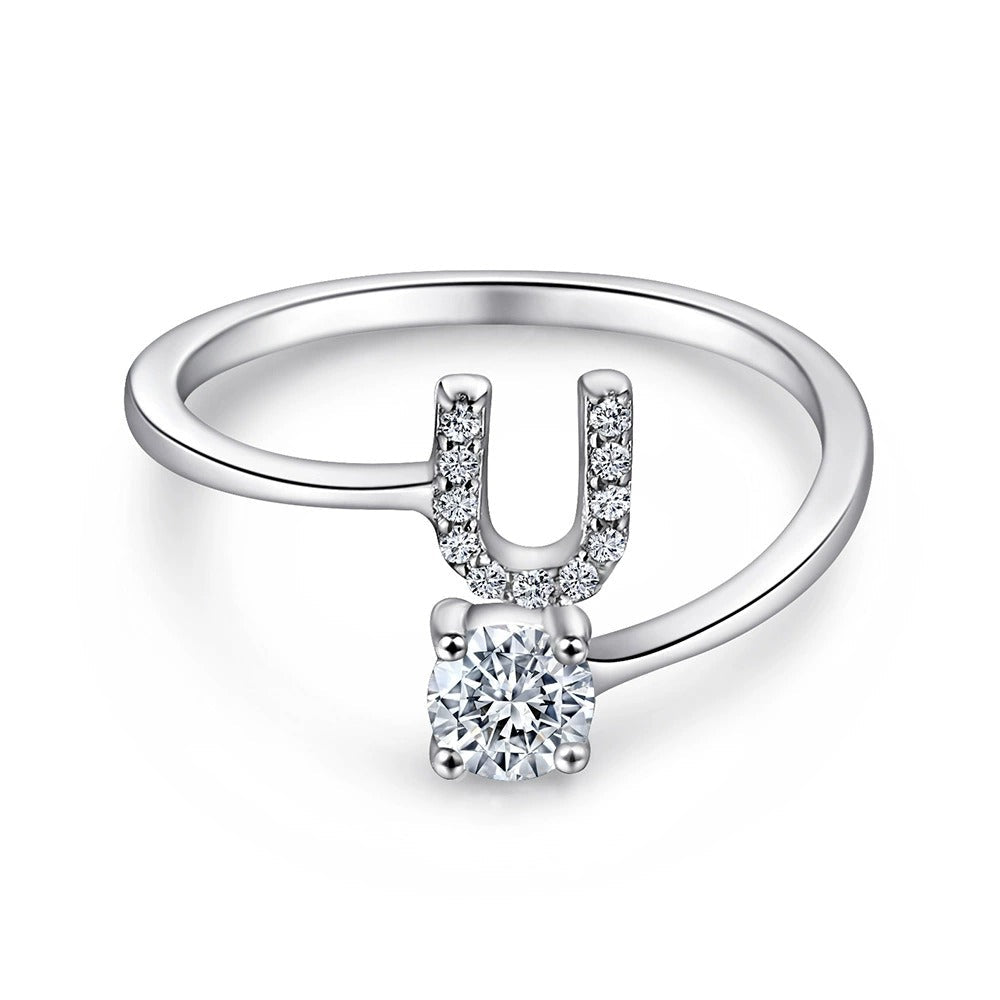 Oceane White Initial Letter Open Ring