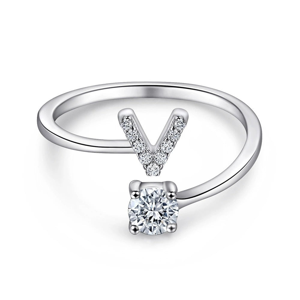 Oceane White Initial Letter Open Ring
