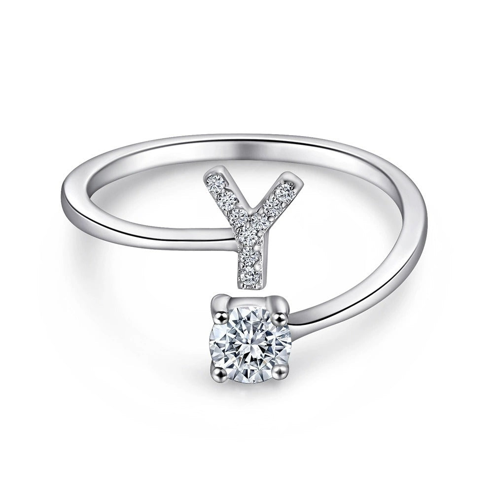 Oceane White Initial Letter Open Ring