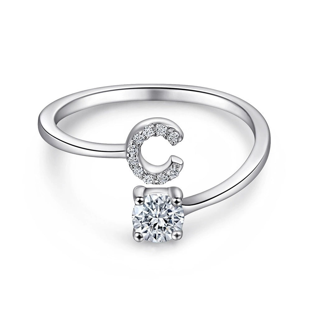 Oceane White Initial Letter Open Ring