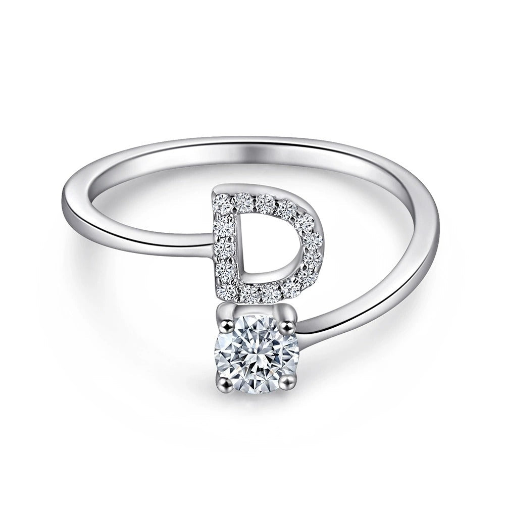 Oceane White Initial Letter Open Ring