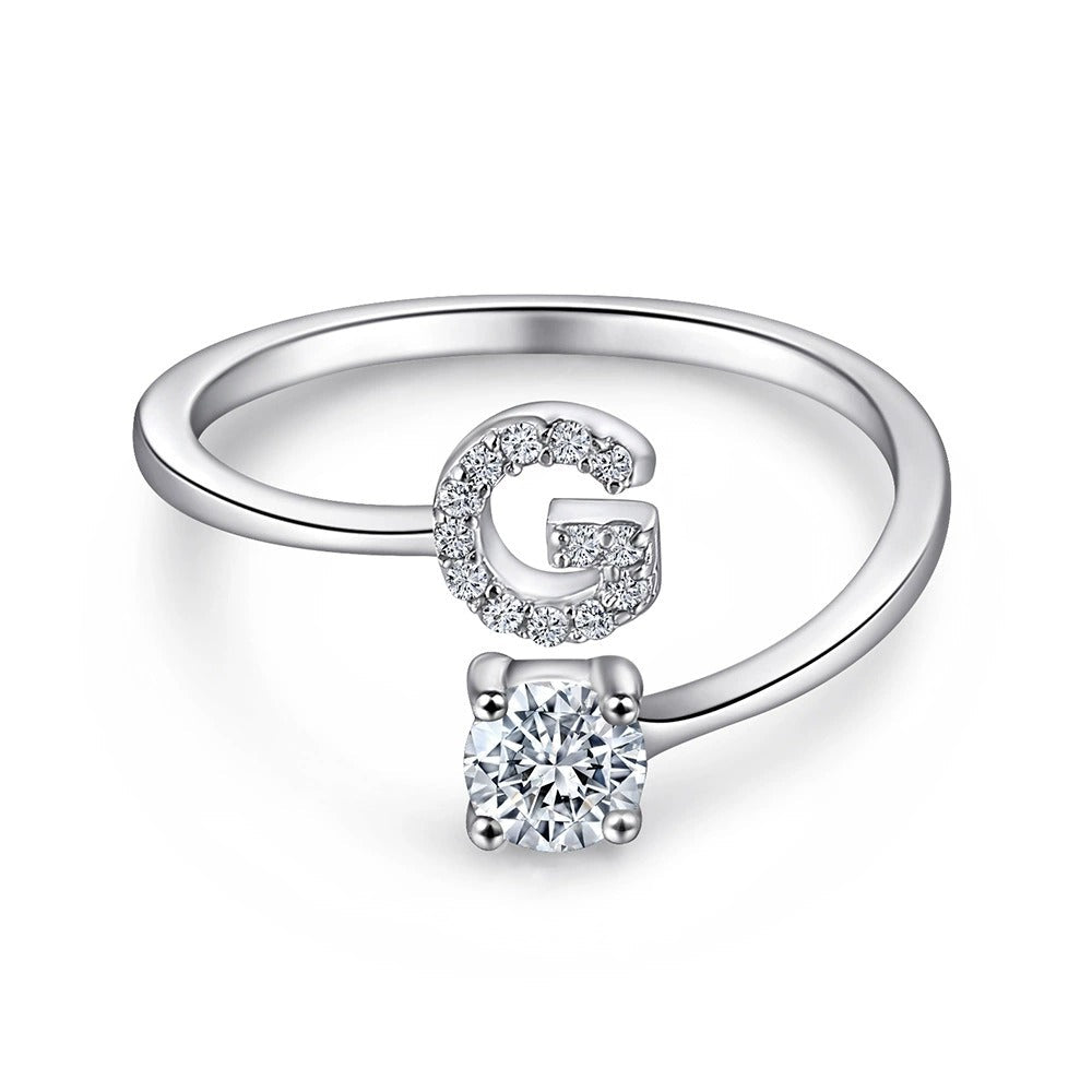 Oceane White Initial Letter Open Ring