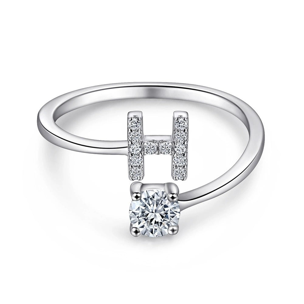 Oceane White Initial Letter Open Ring
