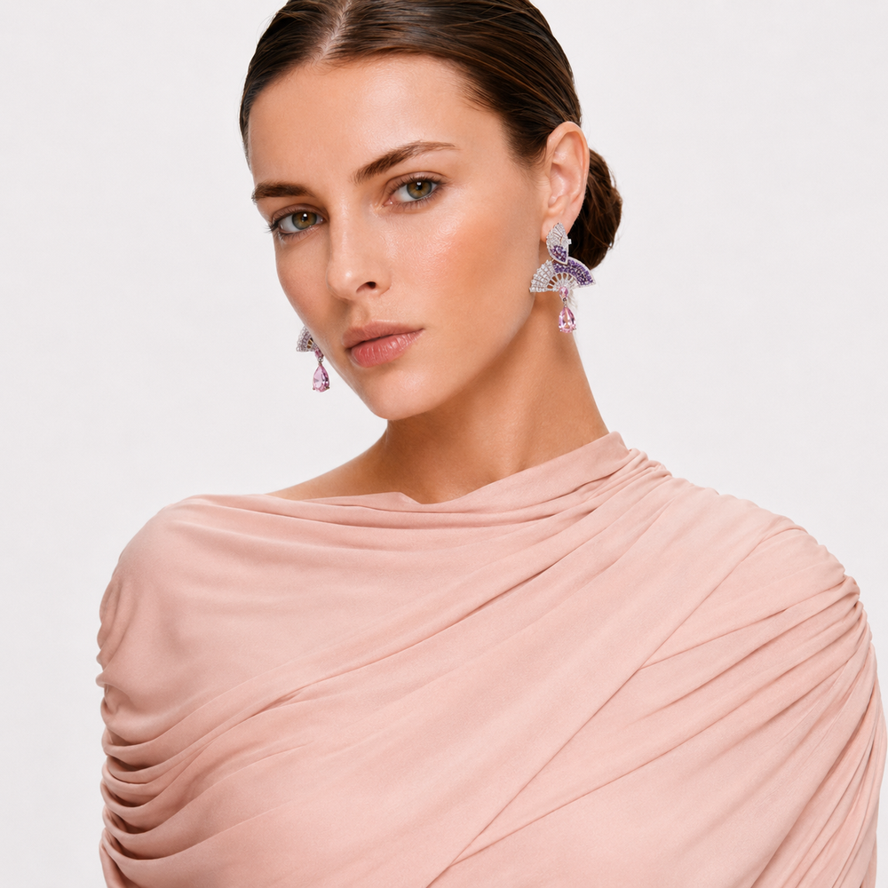 Odrun Pink Folding Fan Drop Earrings