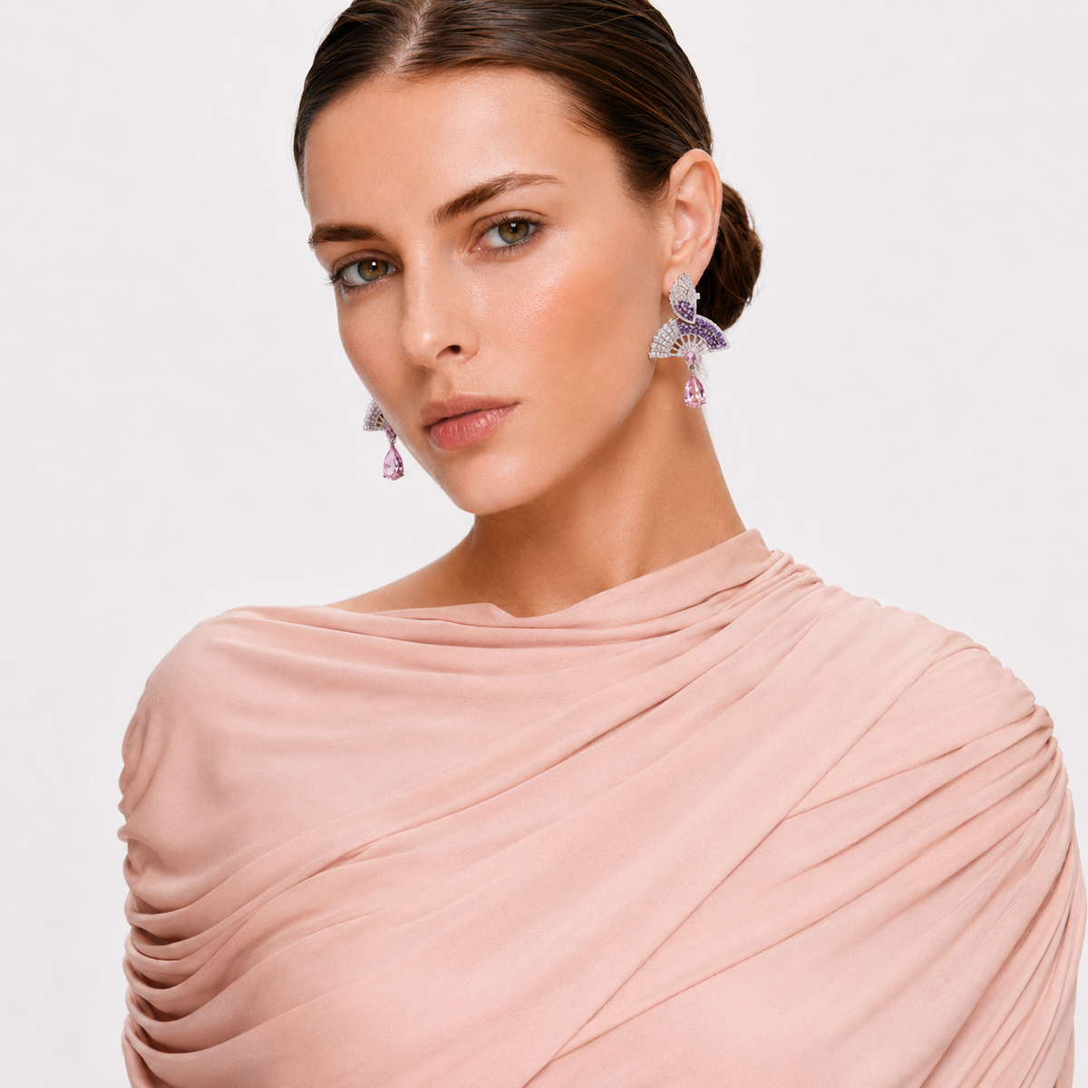 Odrun Pink Folding Fan Drop Earrings