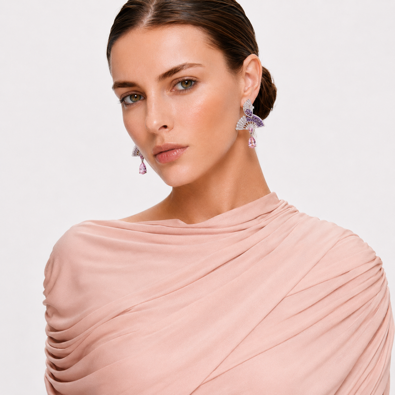 Odrun Pink Folding Fan Drop Earrings