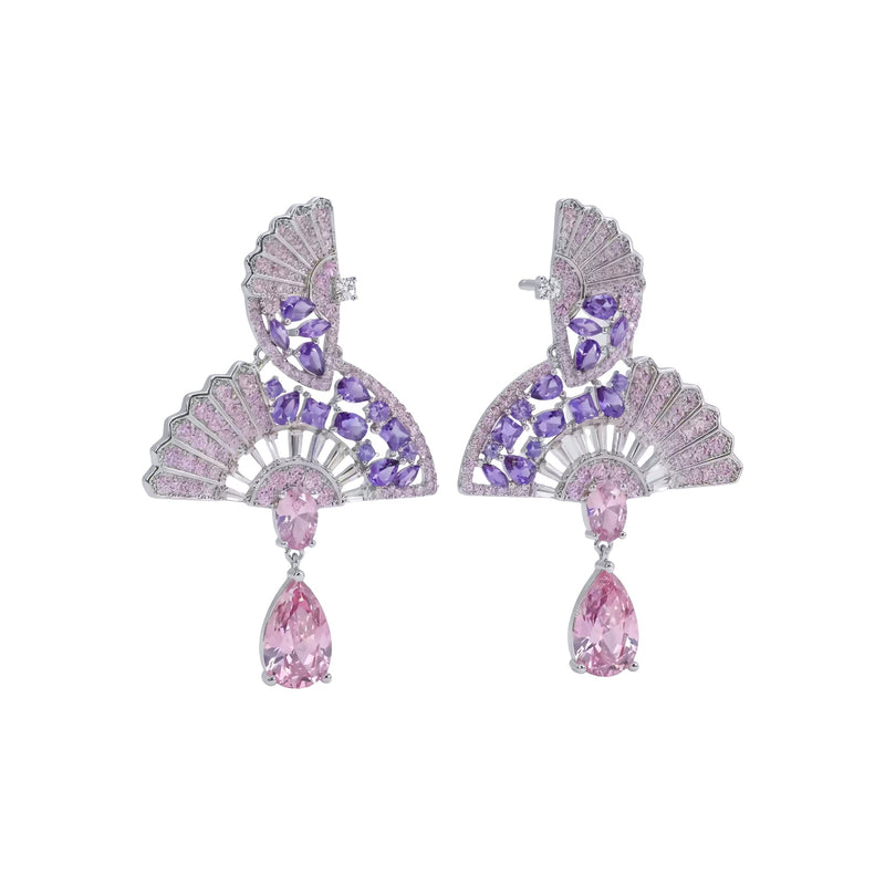 Odrun Pink Folding Fan Drop Earrings