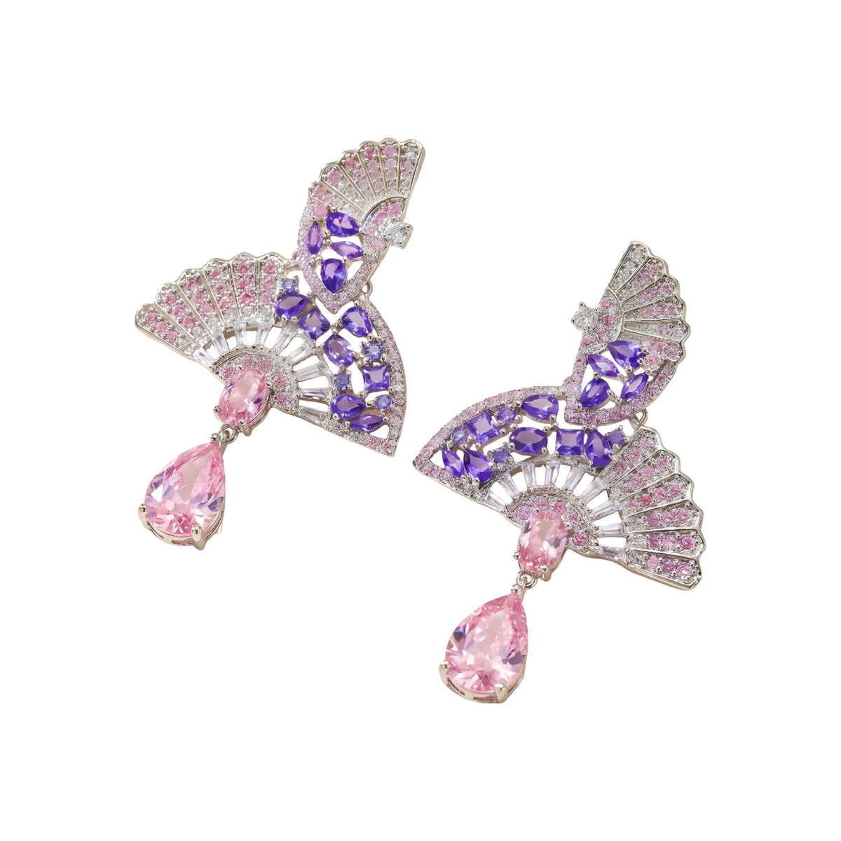 Odrun Pink Folding Fan Drop Earrings