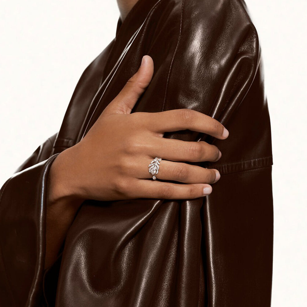 Plume White Open Ring