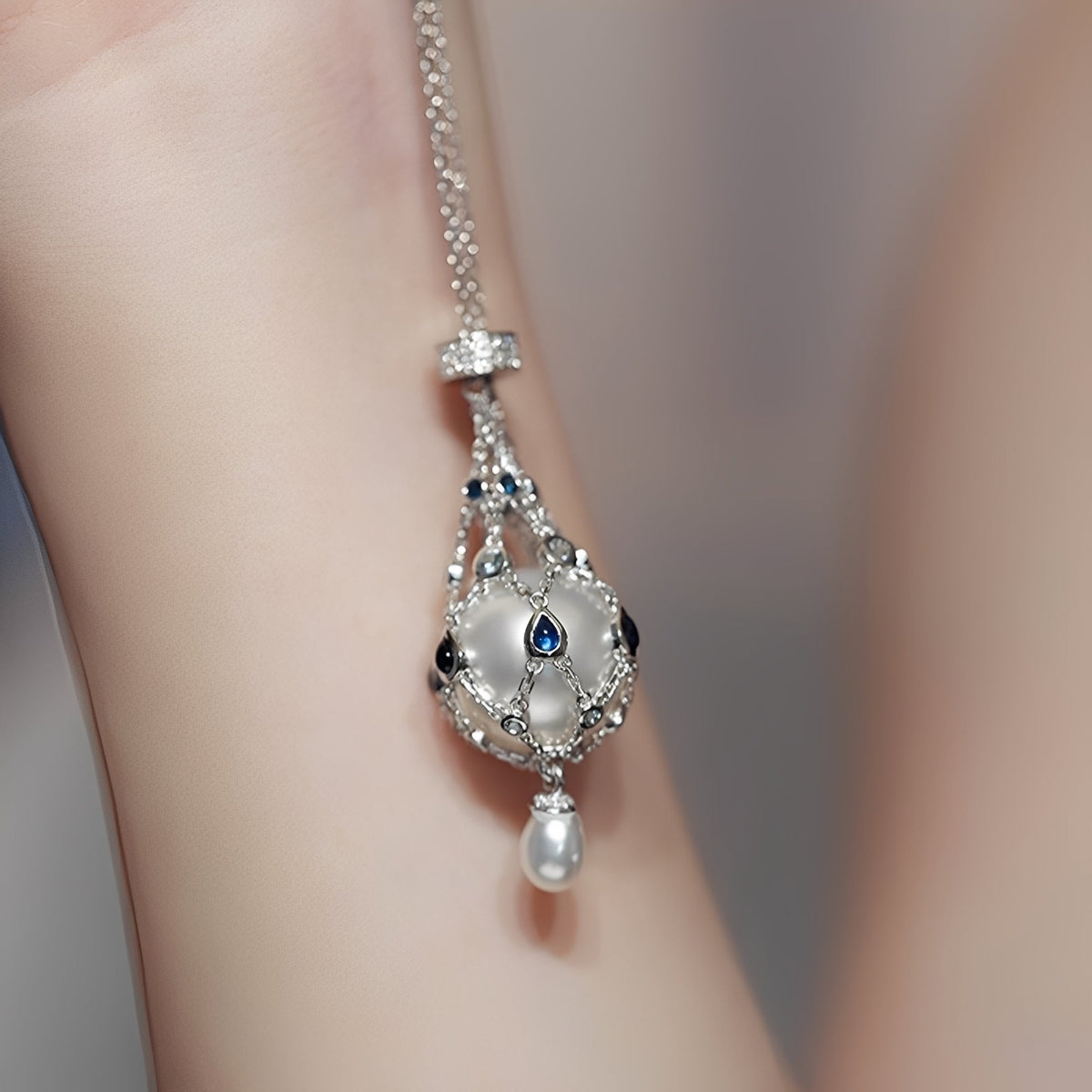 Mathilda Blue Accent Pearl Pendant Necklace