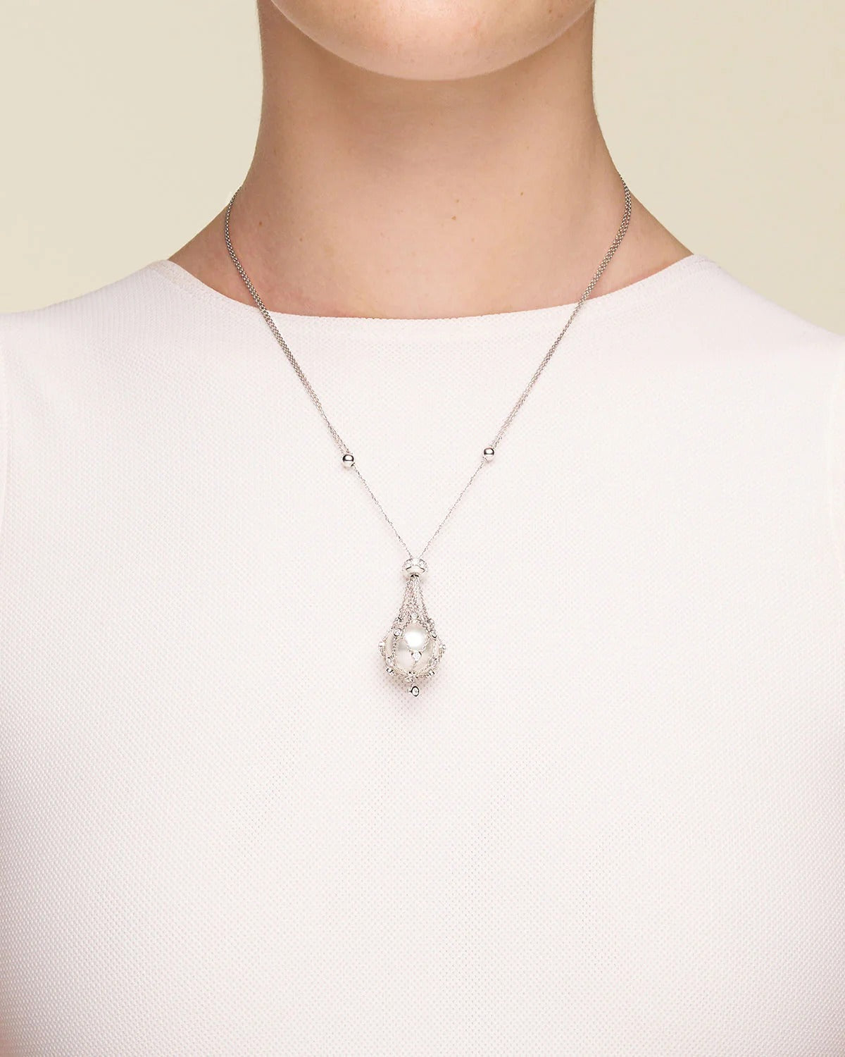 Mathilda White Accent Pearl Pendant Necklace