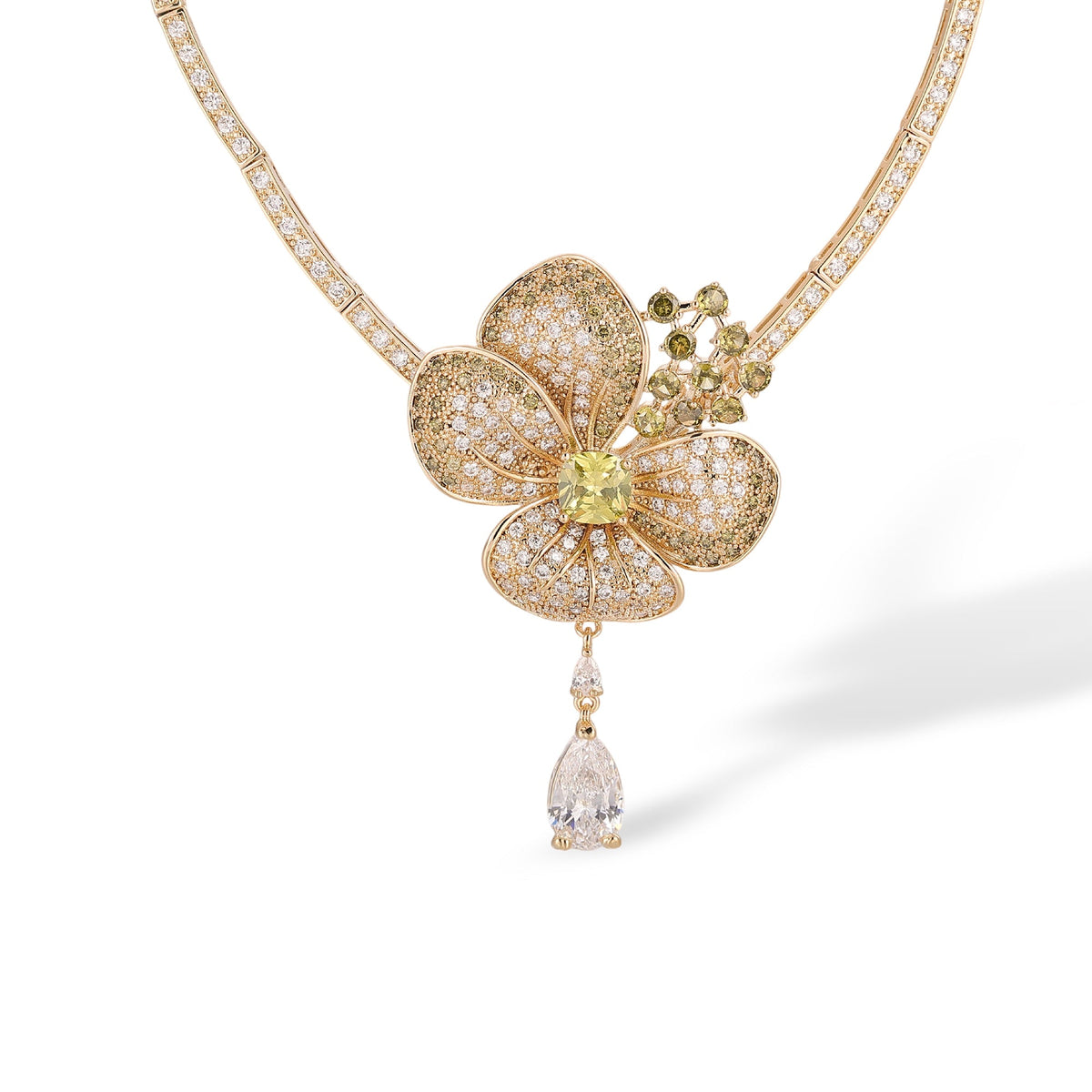 Ragnlind Olive Green Floral Earrings Necklace Set