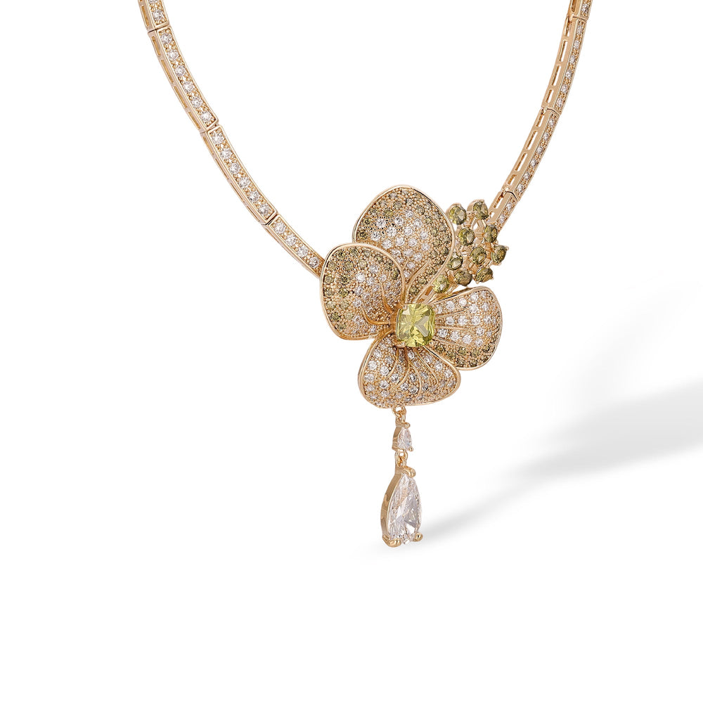 Ragnlind Olive Green Floral Earrings Necklace Set
