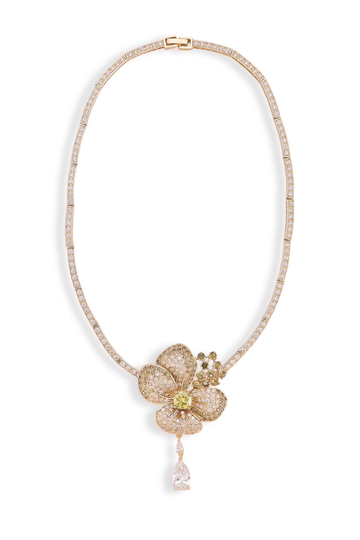 Ragnlind Olive Green Floral Earrings Necklace Set