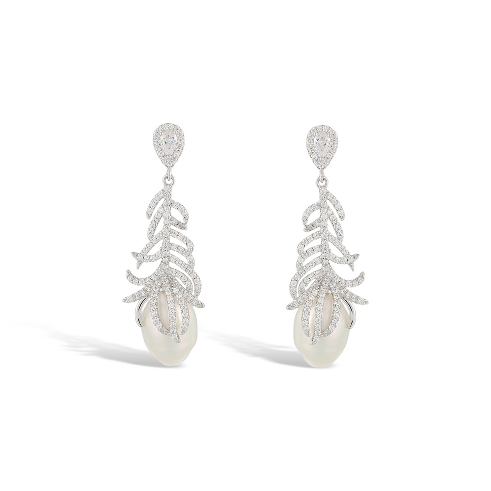 Regina White Plume Baroque Pearl Earrings