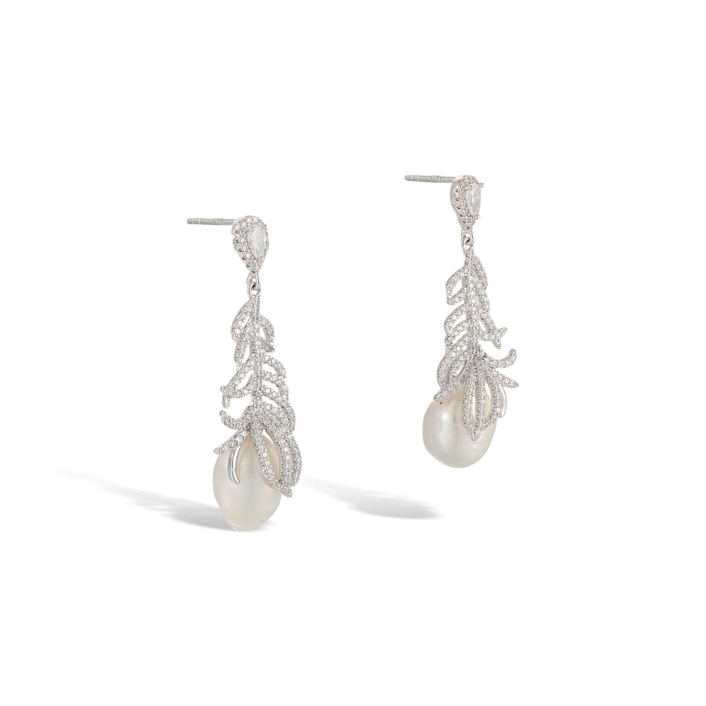Regina White Plume Baroque Pearl Earrings