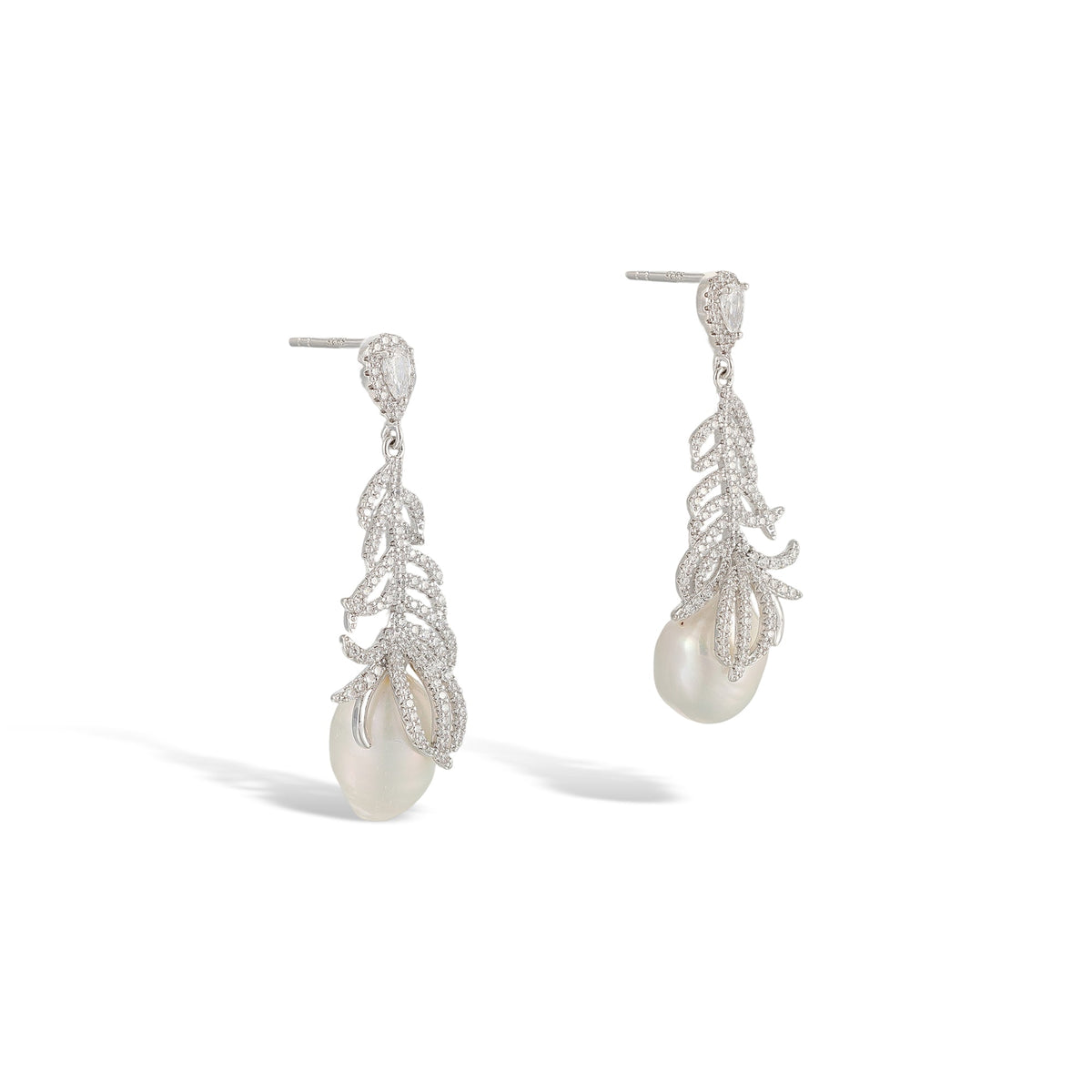 Regina White Plume Baroque Pearl Earrings