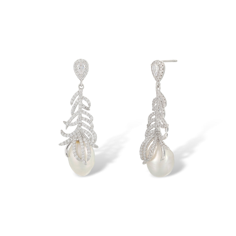 Regina White Plume Baroque Pearl Earrings