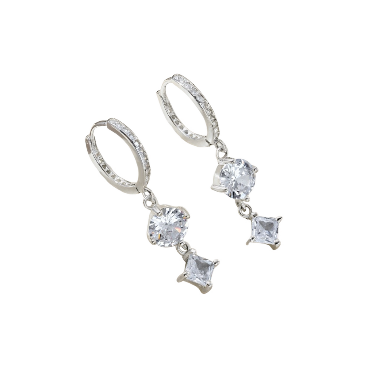 Reginlind White Round Square Drop Earrings