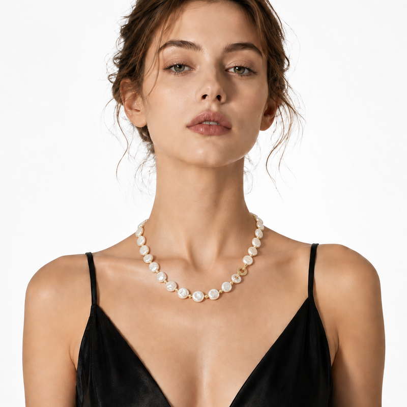 Rodelind White Round Baroque Pearl Choker Necklace