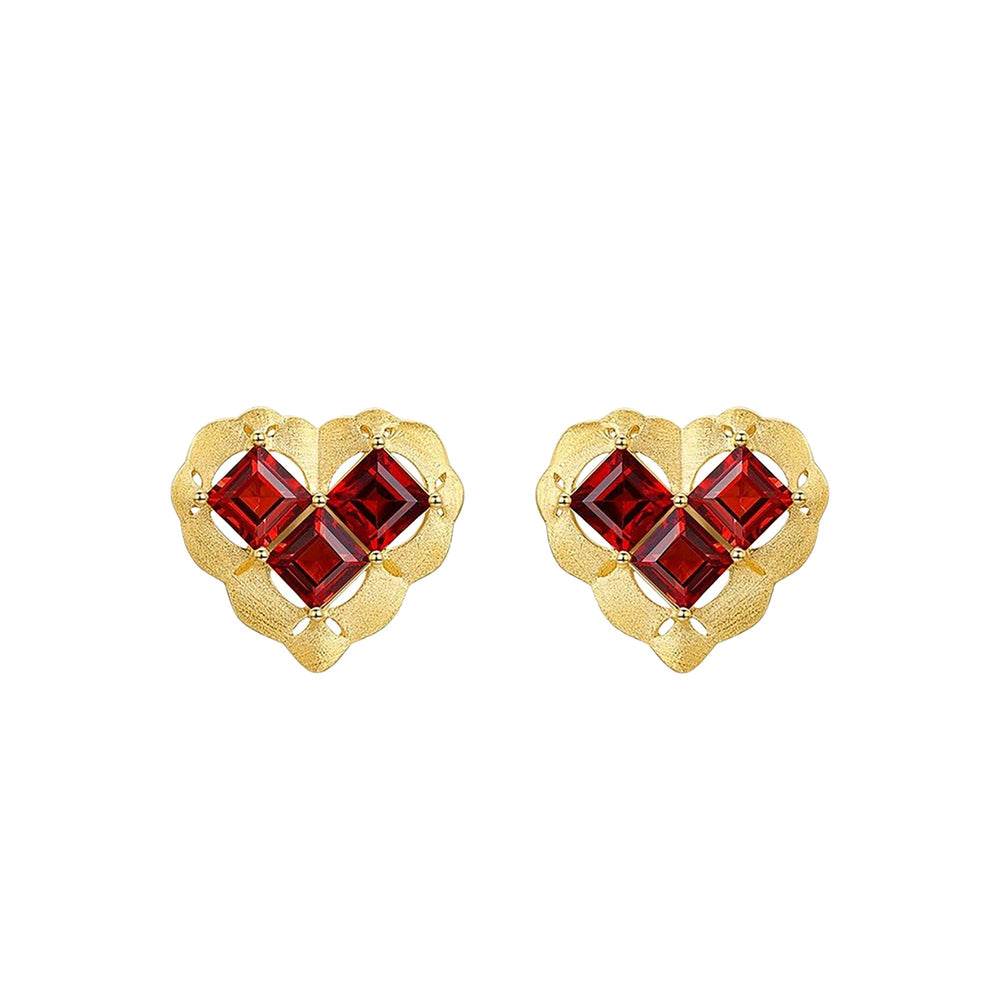Sandra Red Heart Stud Earrings
