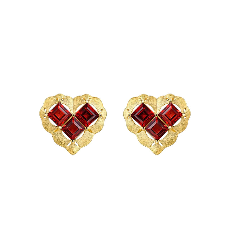 Sandra Red Heart Stud Earrings