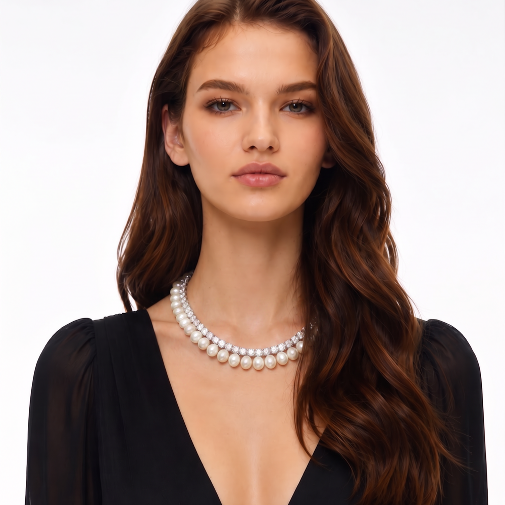 Sunwina White Pearl Double Layer Choker Necklace