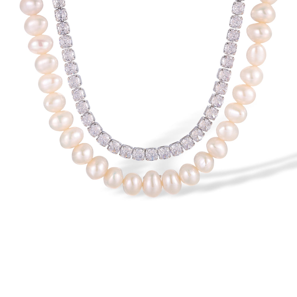 Sunwina White Pearl Double Layer Choker Necklace