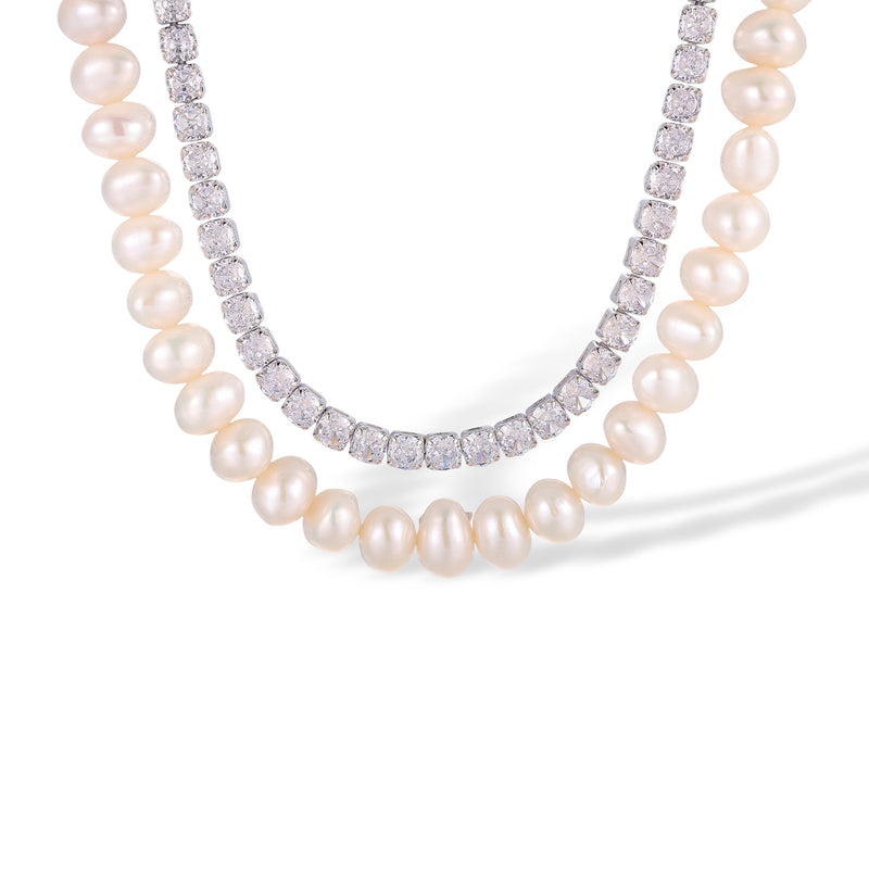 Sunwina White Pearl Double Layer Choker Necklace