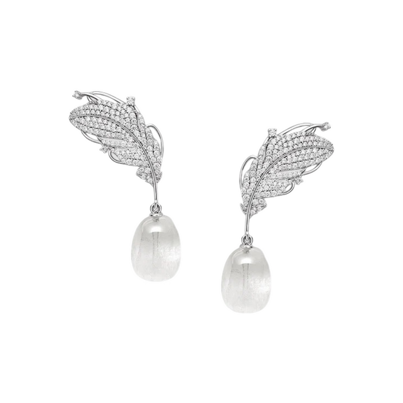 Thérèse White Feather Crystal Earrings