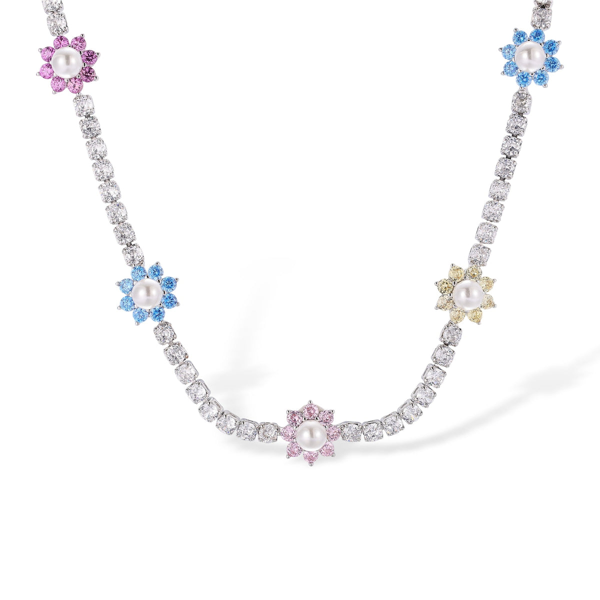 Valentina Multicolor Floral Pearl Choker Necklace