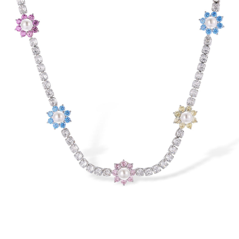 Valentina Multicolor Floral Pearl Choker Necklace