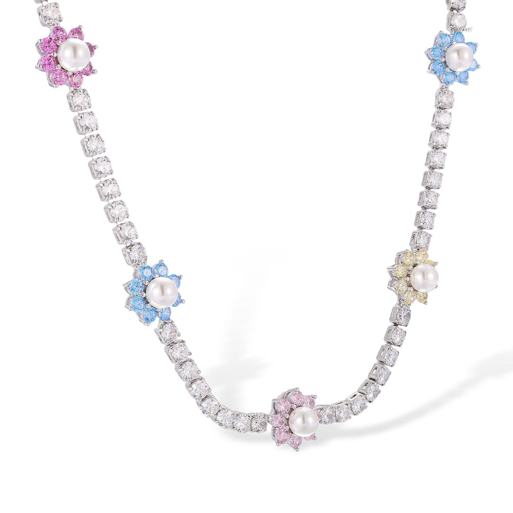 Valentina Multicolor Floral Pearl Choker Necklace