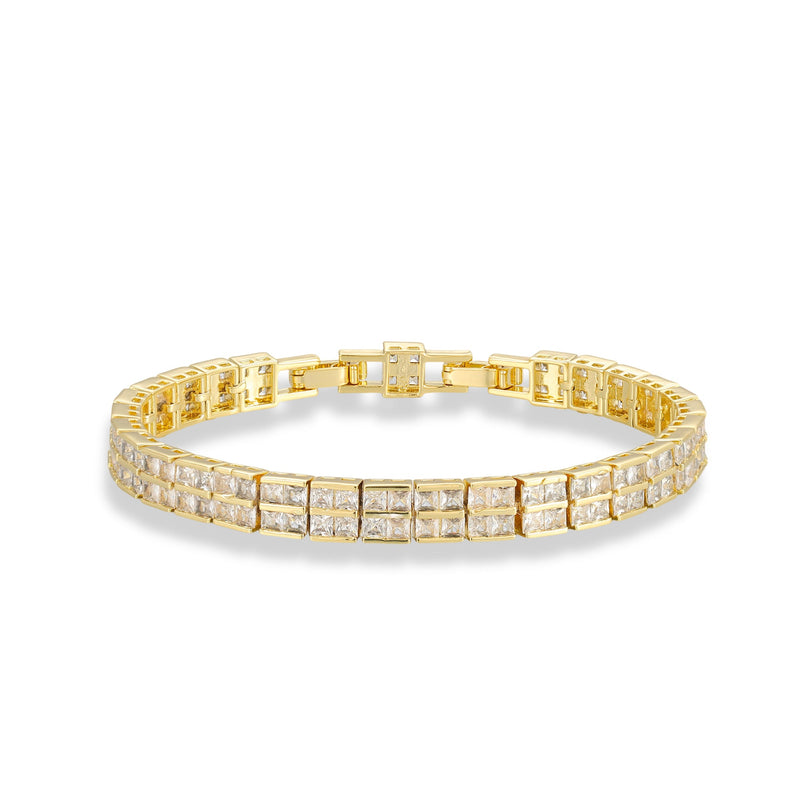 Viola 14K Gold Double Row Square Tennis Bracelet