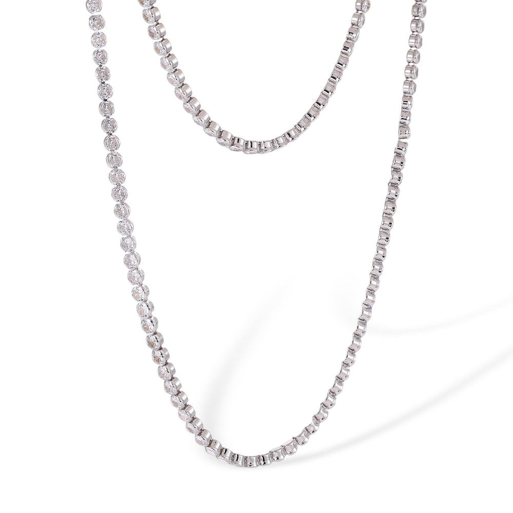 Viviana Pink Plume Tennis Two Layer Necklace