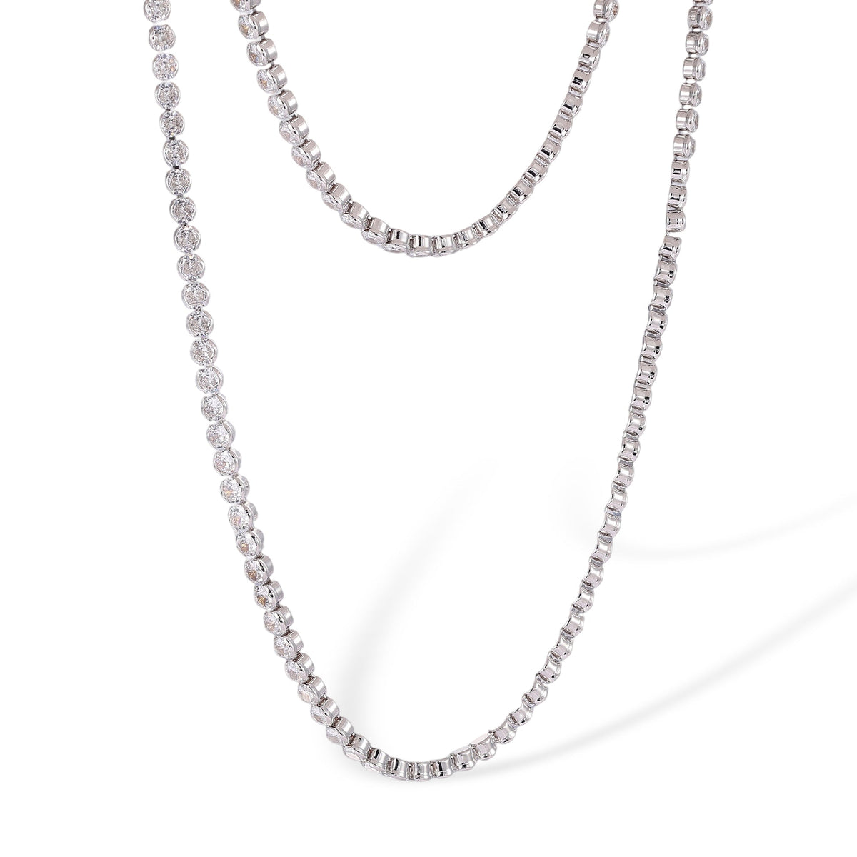 Viviana Pink Plume Tennis Two Layer Necklace