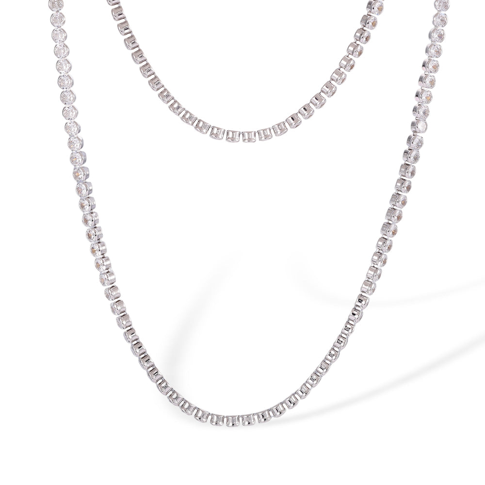 Viviana Pink Plume Tennis Two Layer Necklace