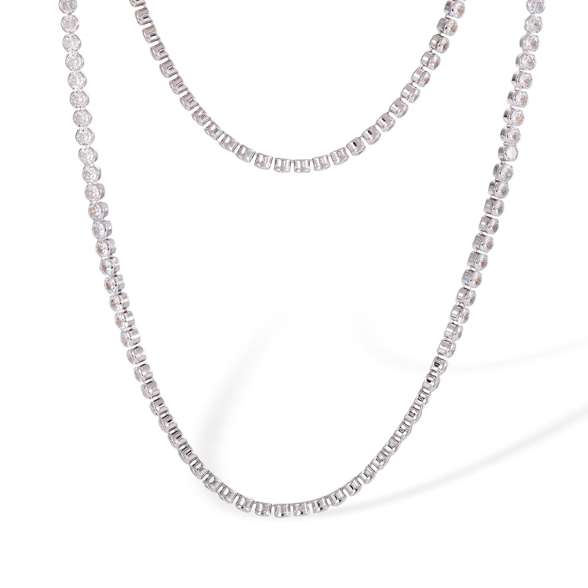 Viviana Pink Plume Tennis Two Layer Necklace