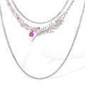 Viviana Pink Plume Tennis Two Layer Necklace