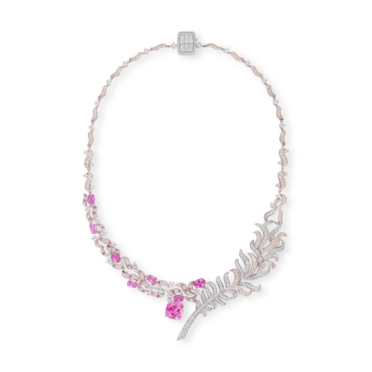 Viviana Pink Plume Tennis Two Layer Necklace