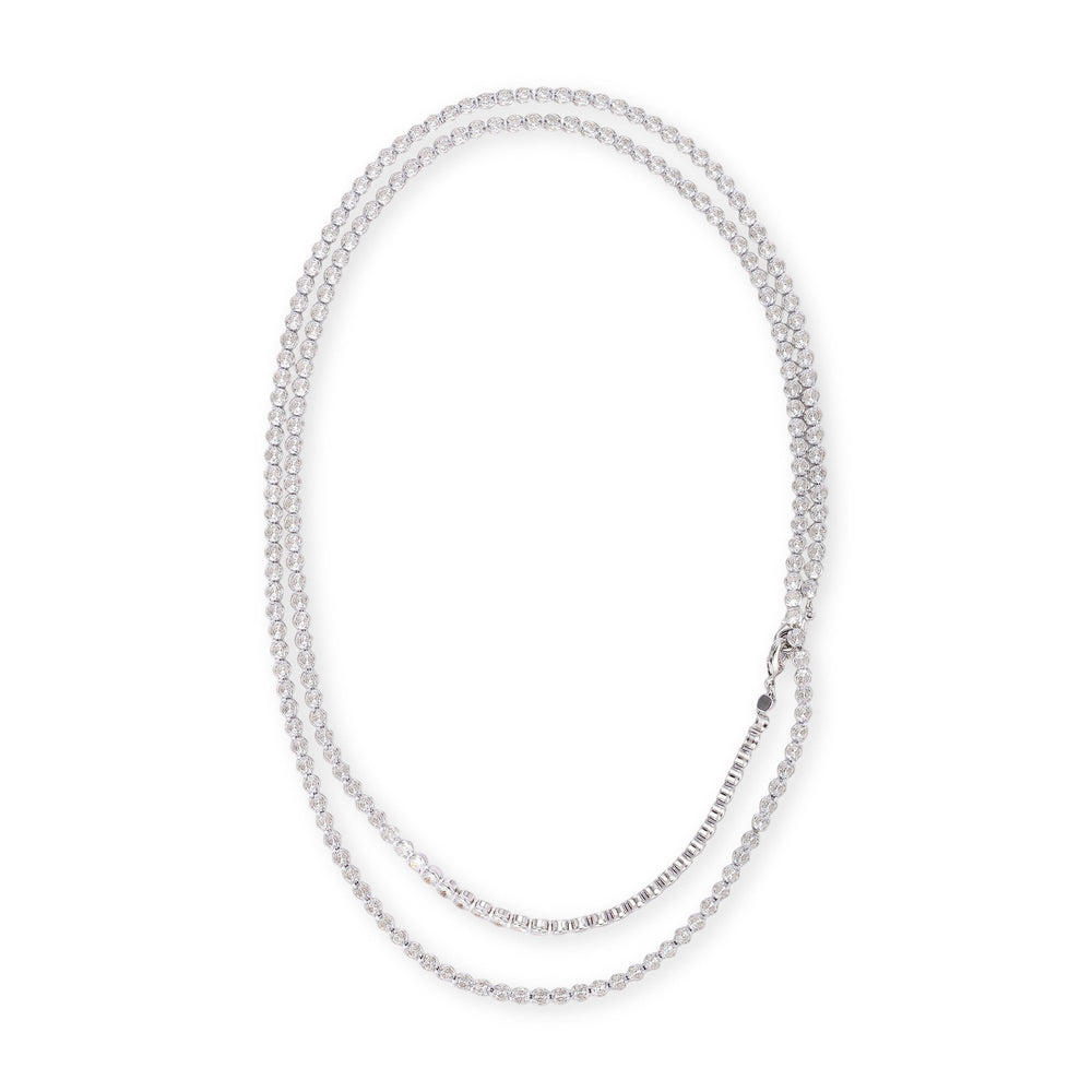 Viviana Pink Plume Tennis Two Layer Necklace