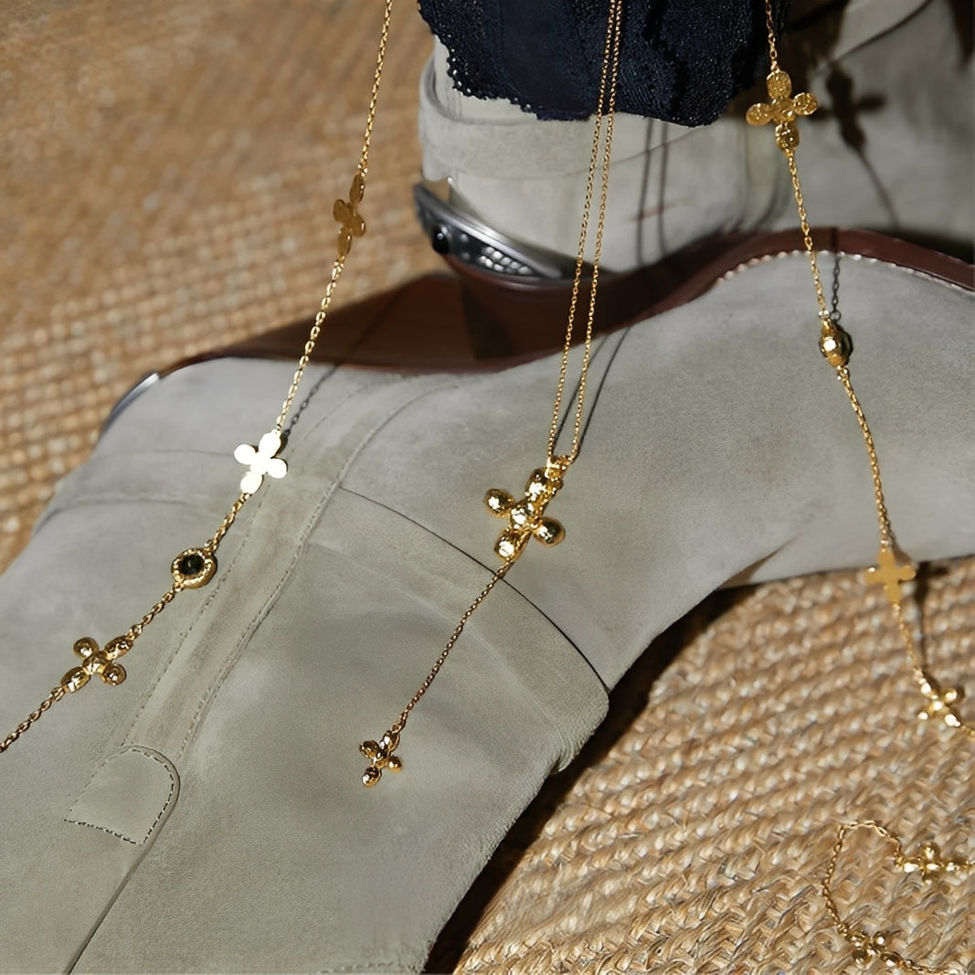 Lidivine 14K Gold Floral Cross Y Necklace